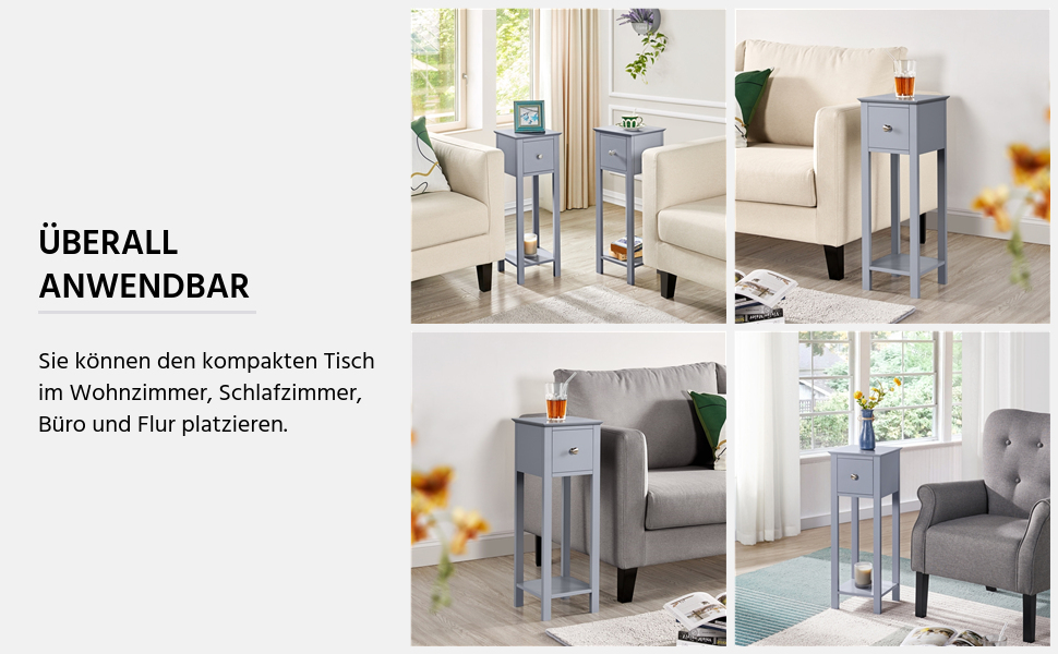 Нічний столик Yaheetech (2 шт.) з шухлядою та полицею, білий (темно-сірий)