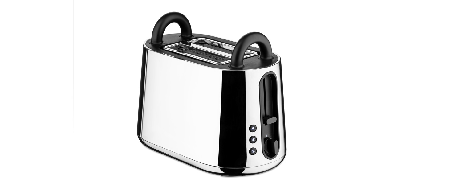 Тостер Alessi Plissé MDL08 W - Дизайнерський тостер з 6 рівнями підсмажування, термостійкий пластик, європейська вилка 850 Вт, чорний
