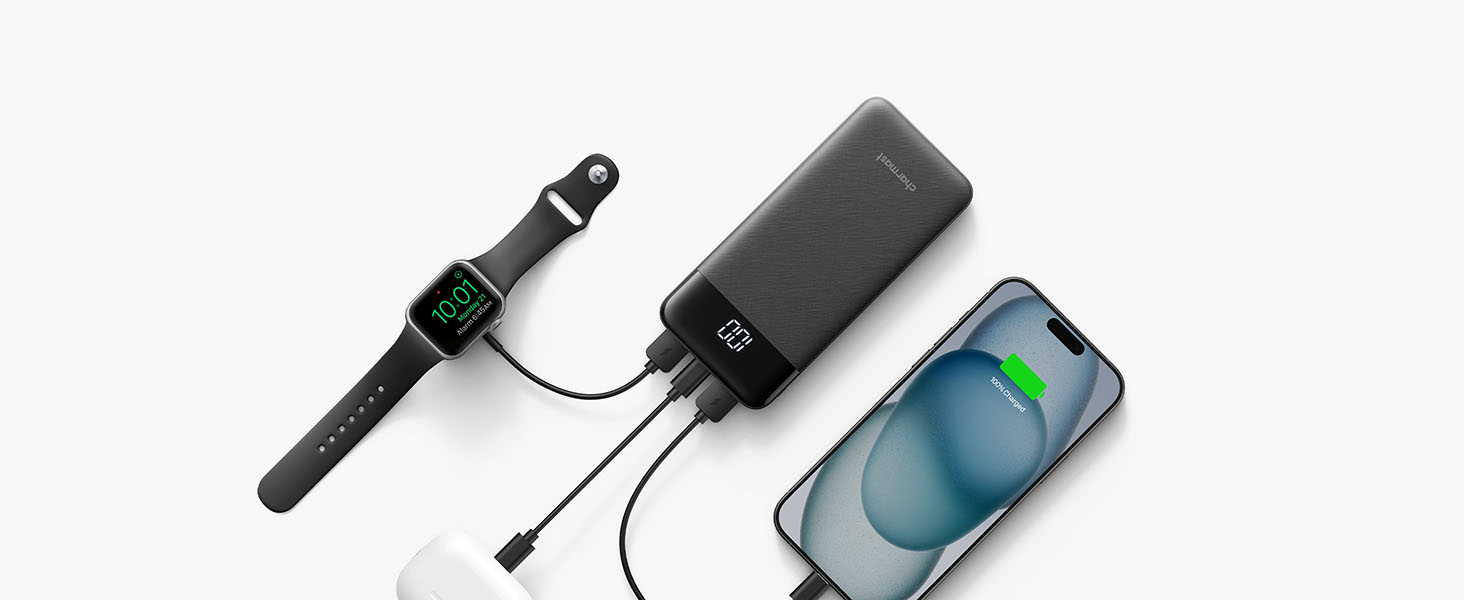 Дисплей, сумісний з iPhone, iPad, Samsung, Huawei, чорний, 10400mAh USB C, LED-