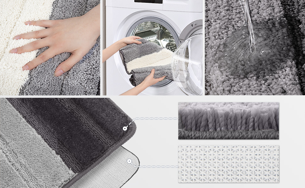 Набір килимків для ванної кімнати VOUNOT 2 шт. 60x90 см, рушмат, мікрофібра, швидковисихаючий, машинне прання, з градієнтом кольору сірого