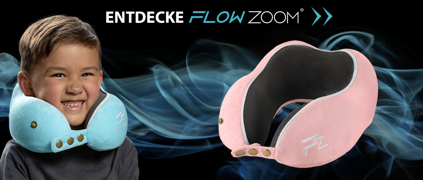 Подушка для шиї FLOWZOOM Comfy - для подорожей (літак, авто) - Memory Foam, регульована, 360° підтримка, дихаючий чохол, чорний (4.2. Comfy Kids S - Рожевий)