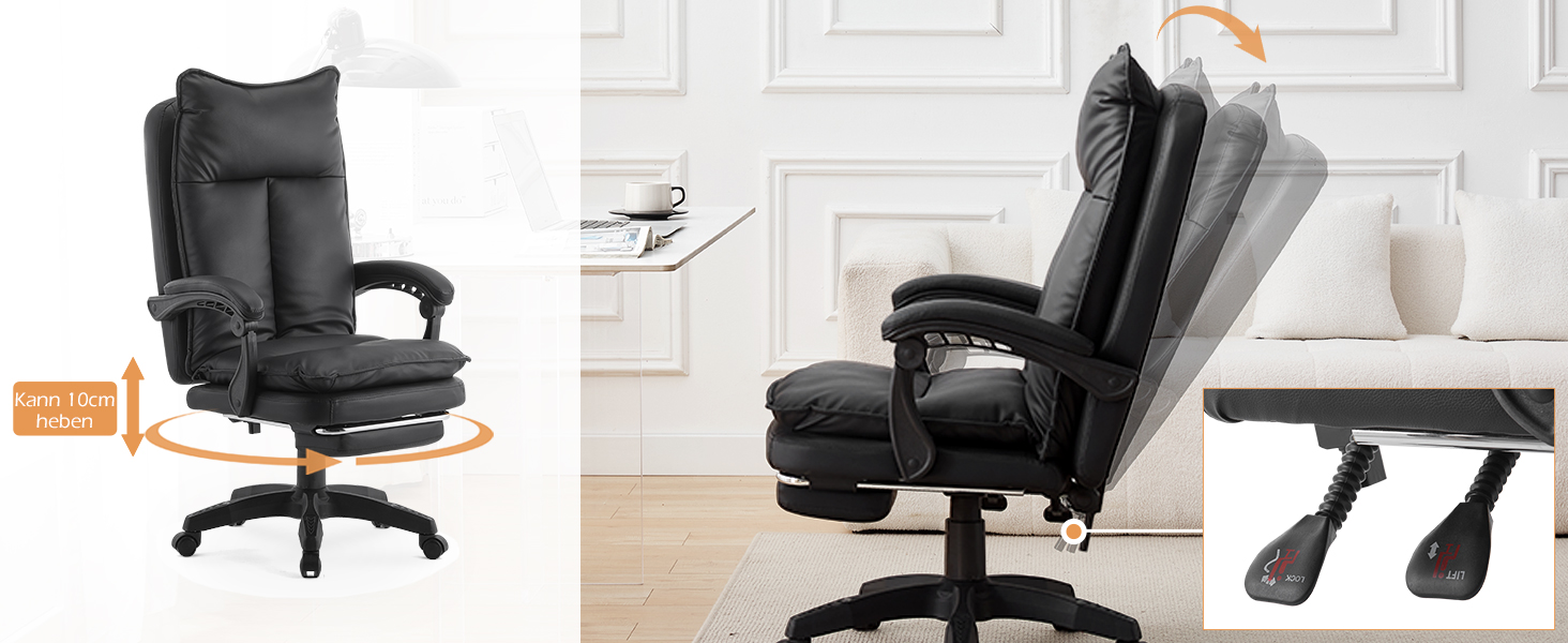 Офісний крісло TUKAILAI: ергономічне, з регулюванням висоти, підлокітники, підставка для ніг, чорне