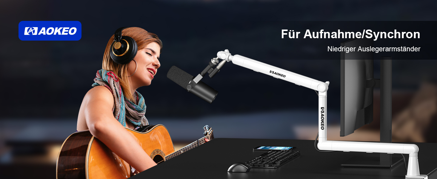 Стійка для мікрофона Aokeo AK-55 для столу, біла - для Yeti, Snowball, HyperX, Elgato