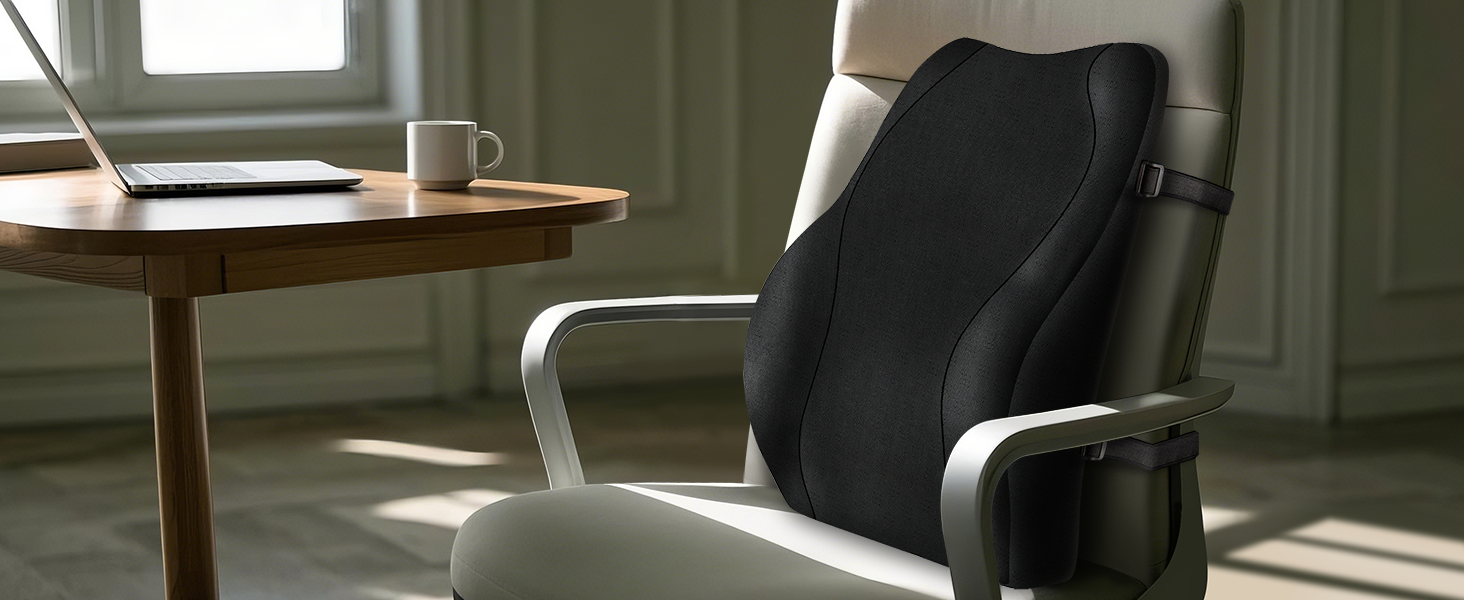 Подушка для спини Ergonomisches RückenKissen Travel Ease з гелевою піною Memory Foam, для офісного крісла, з антистатичним, приємним до шкіри чохлом, для комфортної посадки (Чорний)