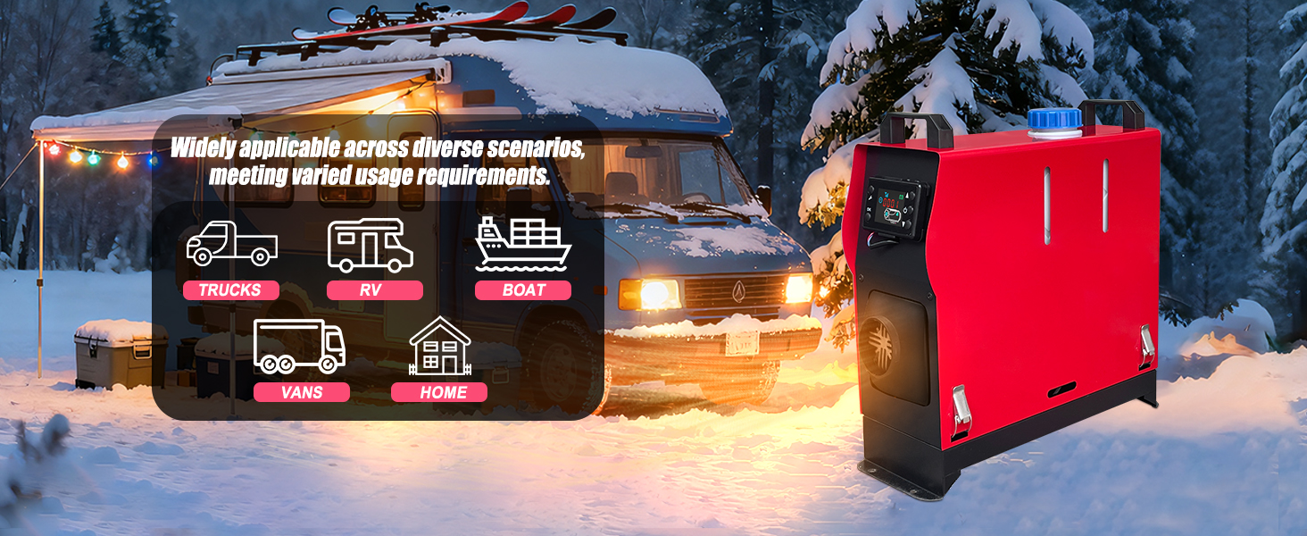 Дизельний повітряний опалювач Triclicks 12V 5KW для авто, RV, вантажівки, кемпера з LCD-дисплеєм та пультом керування (червоний + чорний)