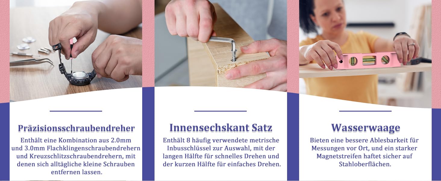 Набір інструментів Sundpey 281 предметів в кейсі рожевого кольору: набір гайкових ключів, викруток, шестигранників, плоскогубців