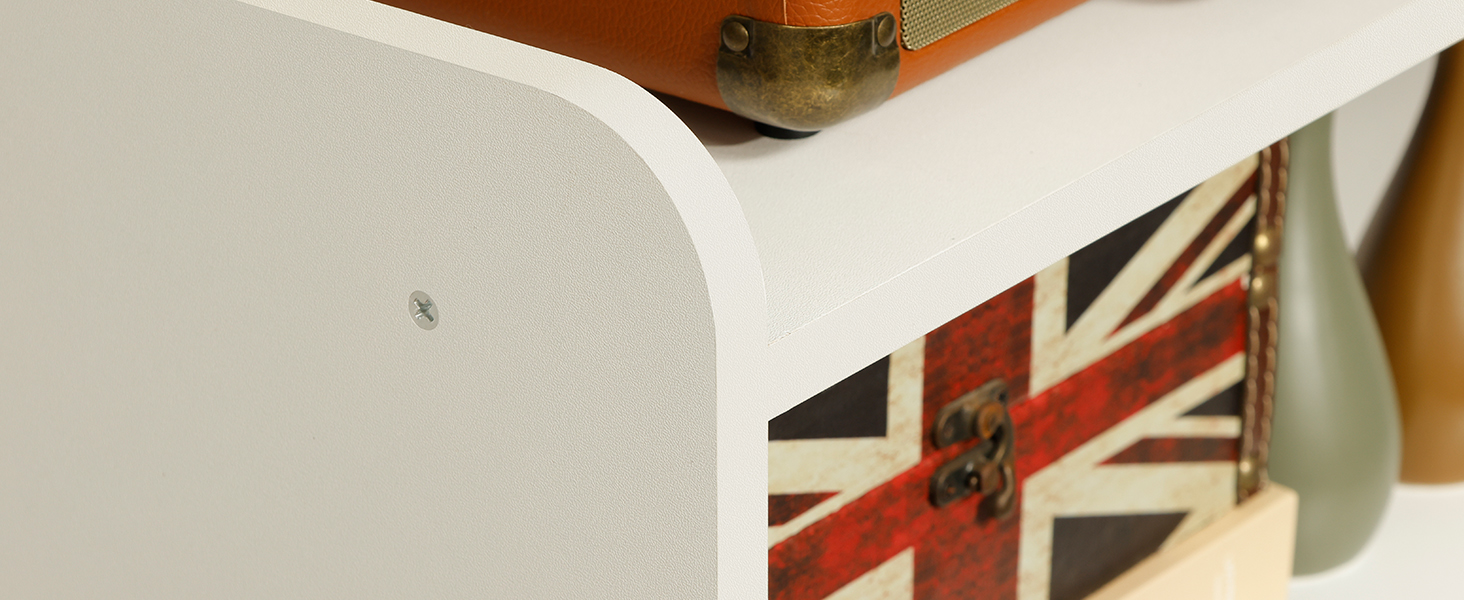 Стіл для програвача вінілу, стійка для програвача середини століття з місцем для зберігання до 350+ платівок, шафа для вінілових платівок з регульованими полицями (Білий)