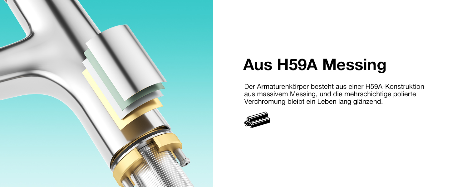 Сучасний змішувач для ванної кімнати CREA з висувною лійкою, 2 режими струменя, з міді, хром, для умивальника