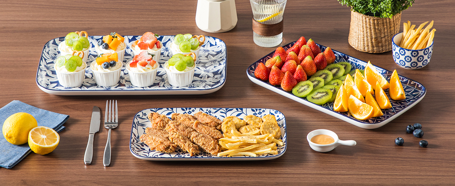 Набір тарілок Vancasso Selene, прямокутні білі порцелянові тарілки для закусок, суші, десертів, 22x13 см (3 шт)