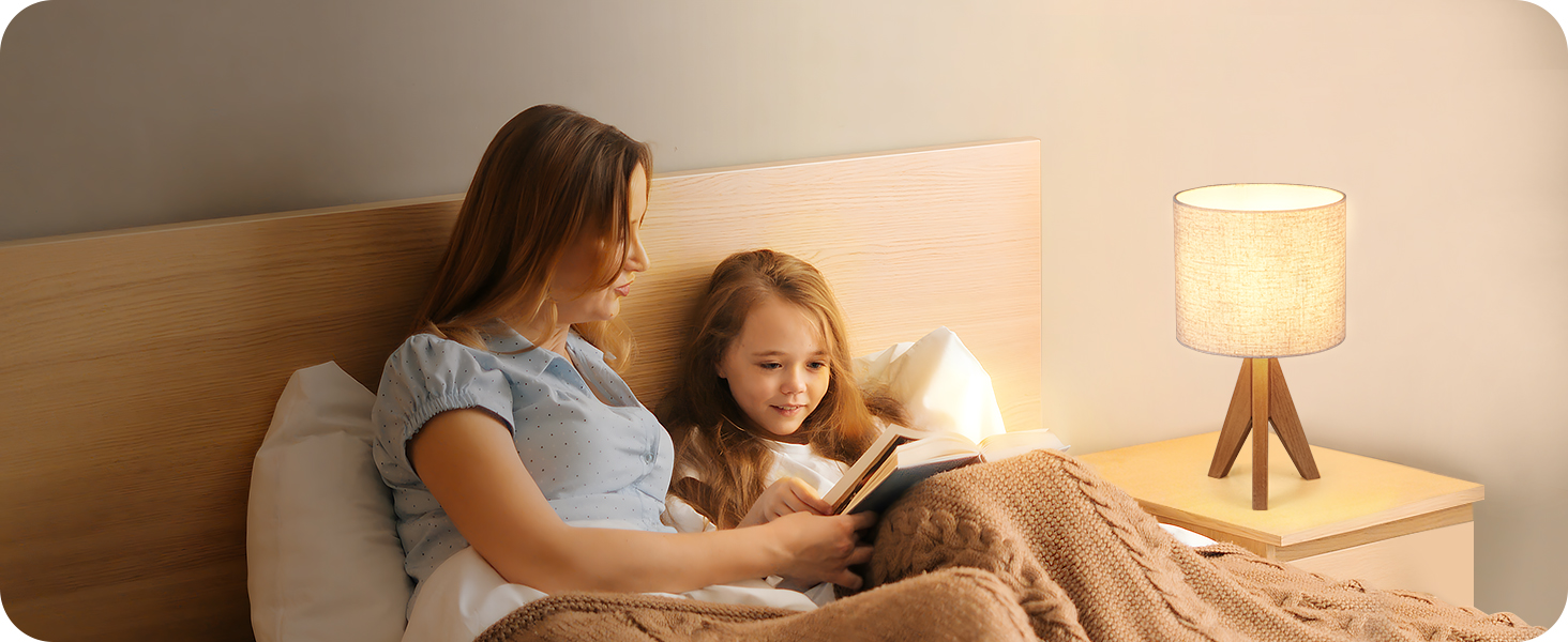 LED настільна лампа EDISHINE з ручним плетінням абажуру та дерев'яним штативом, 2700K тепле світло, бохо стиль для спальні, вітальні та готелю, з лампою E27 4W (сучасний дизайн)