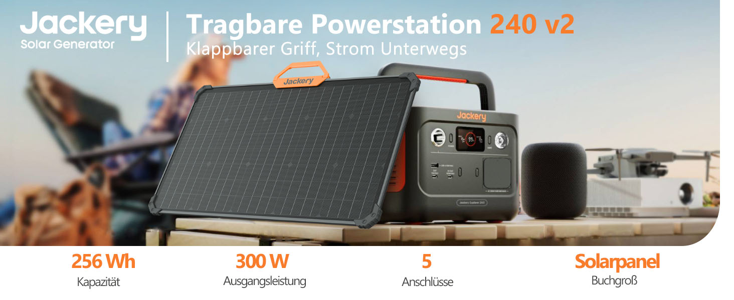 Портативна електростанція Jackery Explorer 240 v2: 256Wh LiFePO4, 300W AC/100W USB-C, для кемпінгу, подорожей та надзвичайних ситуацій
