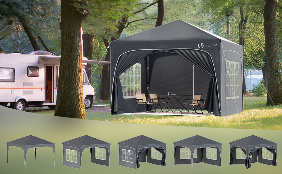 Альтанка садова VOUNOT® 3x3м з бічними стінками та мішками для вантажу, розкладна водонепроникна для пікніка та вечірок (Сіра)