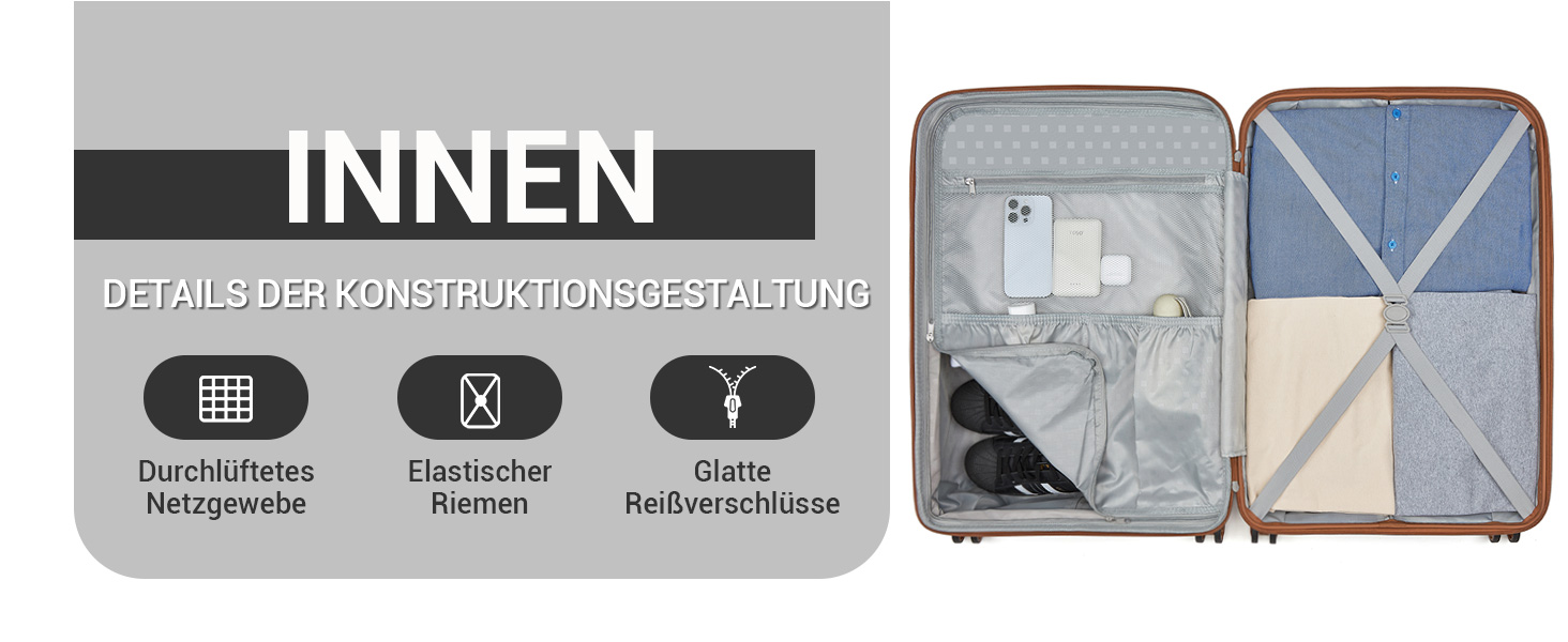 Чемодан ручної поклажі KONO з тримачем для напоїв, жорсткий корпус, легкий, поліпропілен, розширюваний, з 4 колесами та TSA замком (Чорний/Коричневий, M)