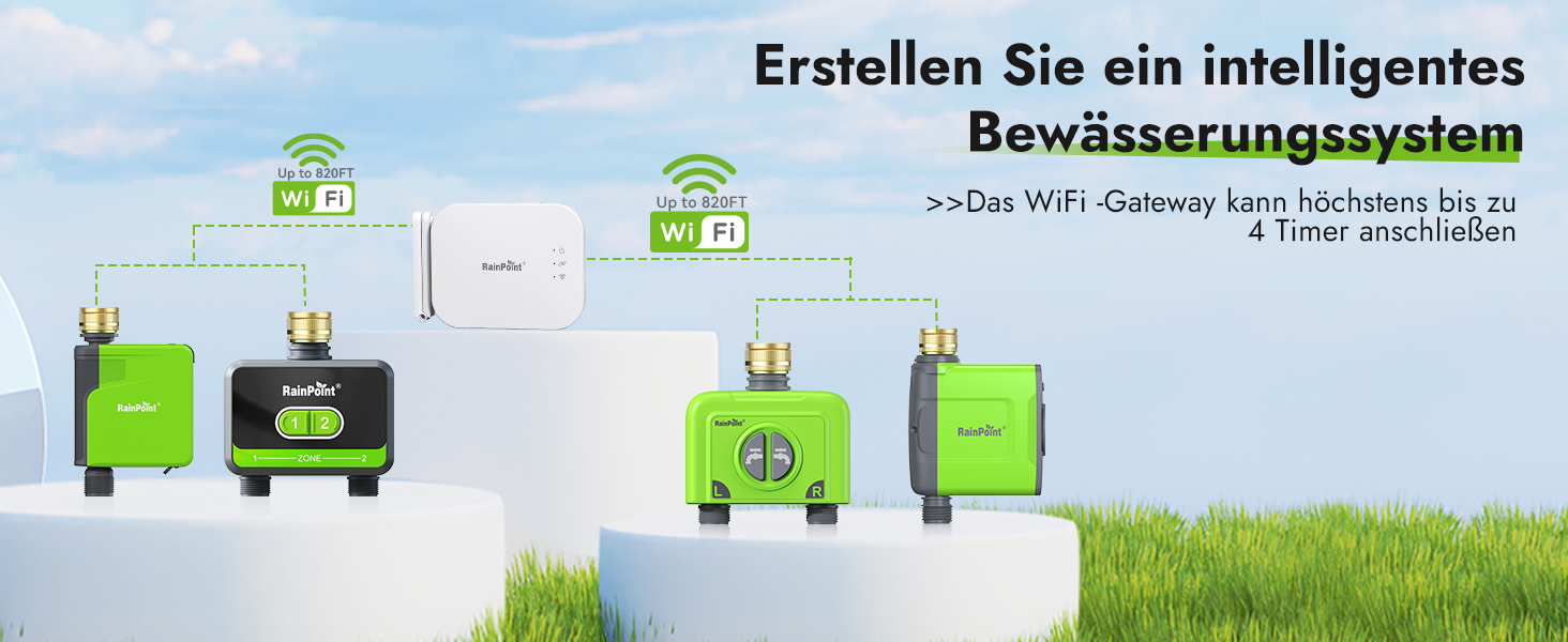 Таймер для поливу RainPoint WiFi з латунними фітингами, 1 зона, смарт-контролер, керування через APP/голосові команди, автоматичний полив саду та газону, 6 програм