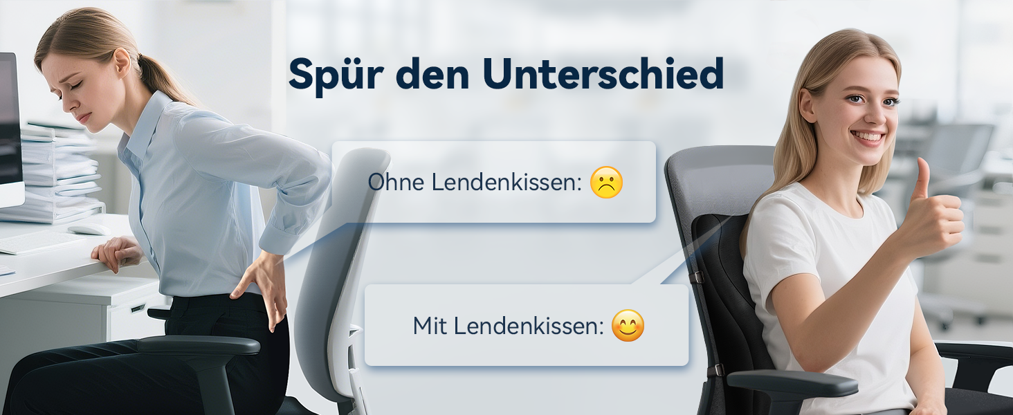 Подушка для спини Ergonomisches RückenKissen Travel Ease з гелевою піною Memory Foam, для офісного крісла, з антистатичним, приємним до шкіри чохлом, для комфортної посадки (Чорний)