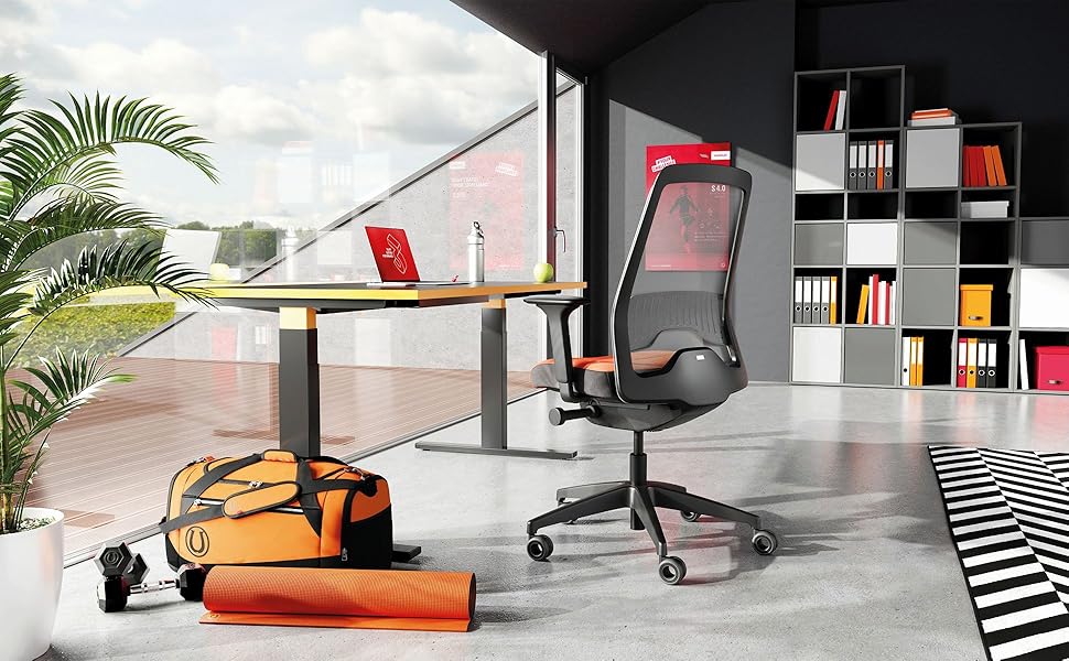 Офісне крісло Interstuhl Every Active Edition – регульована поперекова підтримка, комфортне та активне сидіння (зелений | чорний) (антрацит | помаранчевий)