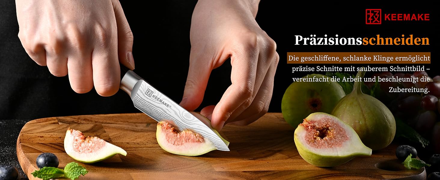 KEEMAKE Набір професійних кухонних ножів з нержавіючої сталі з захистом леза, гострі ножі шеф-кухаря та універсальні ножі для м'яса, овочів та риби (овочечистка 8.9 см)