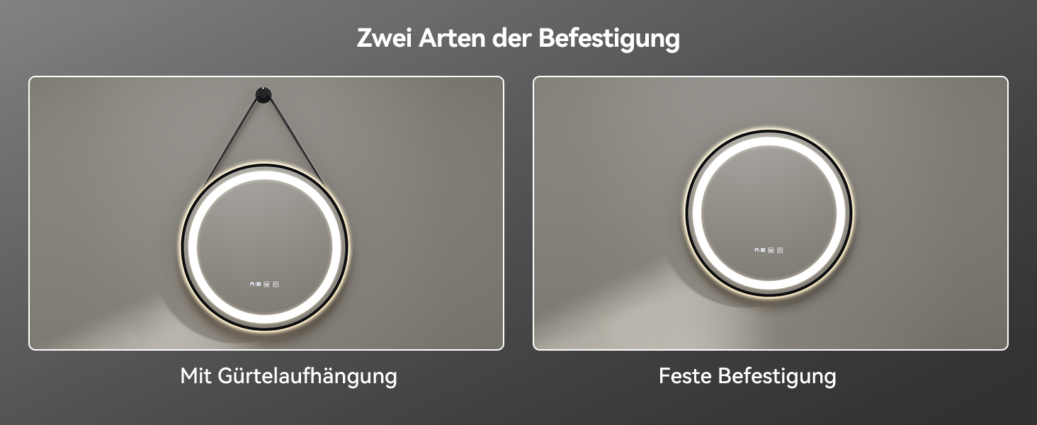 Дзеркало для ванної кімнати YOURLITE з підсвічуванням, 60 см, кругле, LED, 3 кольори, регулювання яскравості, сенсорний вимикач, антизапарник, пам'ять, IP44, чорний