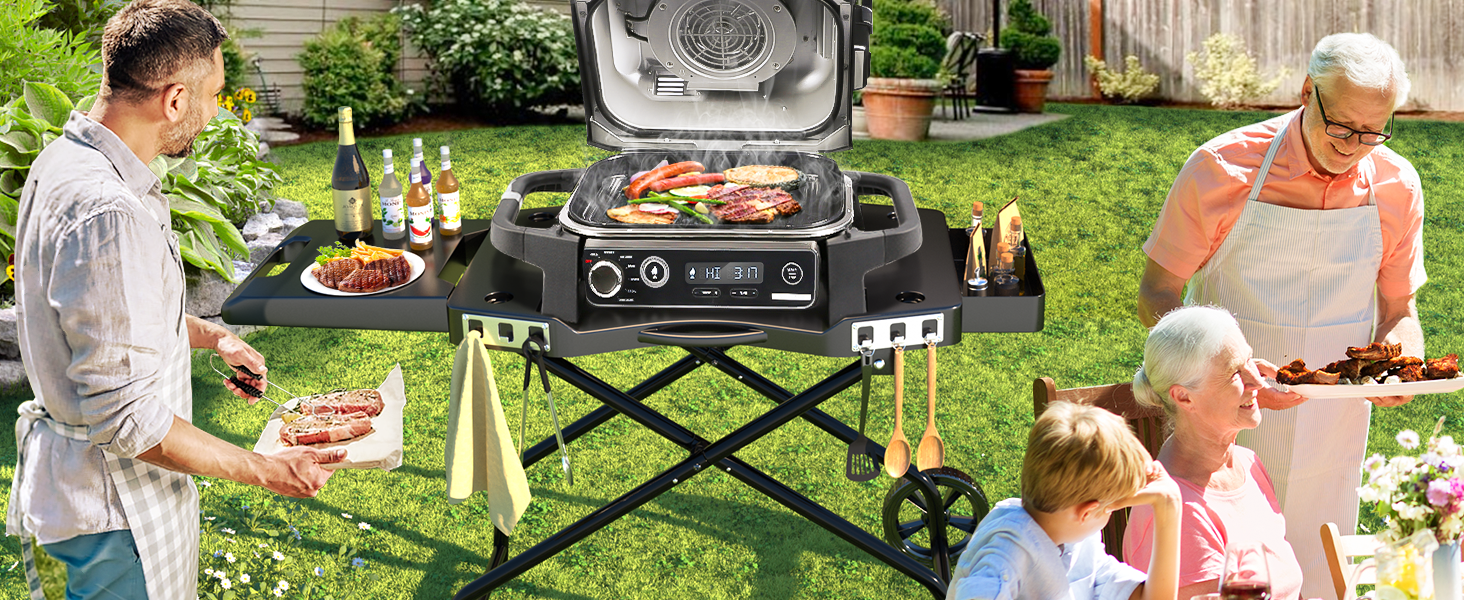 Підставка для гриля Denmay для Ninja Woodfire OG700, Pit Boss, Blackstone, Traeger Ranger, з підставкою та кошиком (чорний)