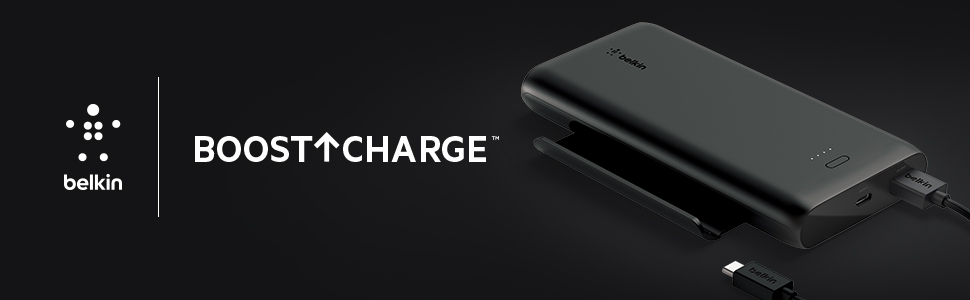 Ігровий повербанк Belkin Boost Charge 10K з підставкою, 2 порти USB-C/USB, швидка зарядка, Чорний