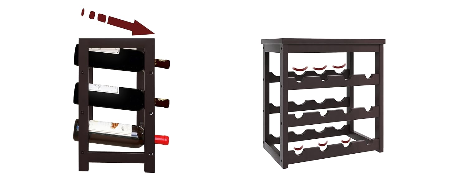 Стеллаж для вина на 24 пляшки з бамбука, 6-ярусний, з полицями та столом (колір: коричневий)