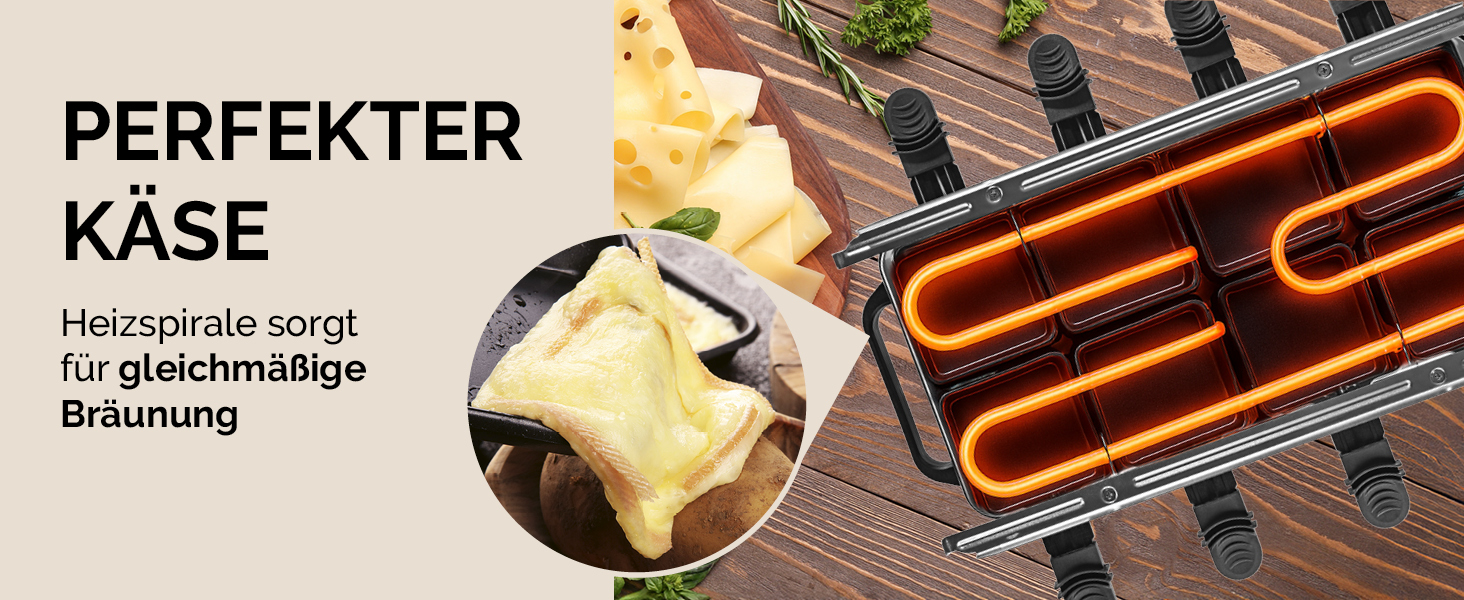 Raclette Gourmetmaxx 2-в-1 з Фондю | Набір раклет для 8 осіб – ідеальний для вечірок | Набір раклет-фондю на 8 осіб з 8 сковородочками, лопатками та виделочками для фондю | Преміум якість