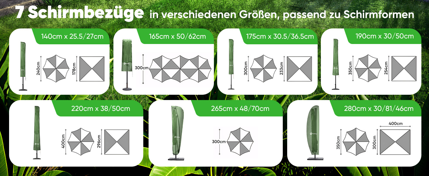 Захисний чохол Sekey для парасольки 300 см | З монтажним стрижнем та блискавкою (175×30,5/36,5 см) – Водонепроникний, UV 50+ (175 см x 30,5/36,5 см, М'ятний)