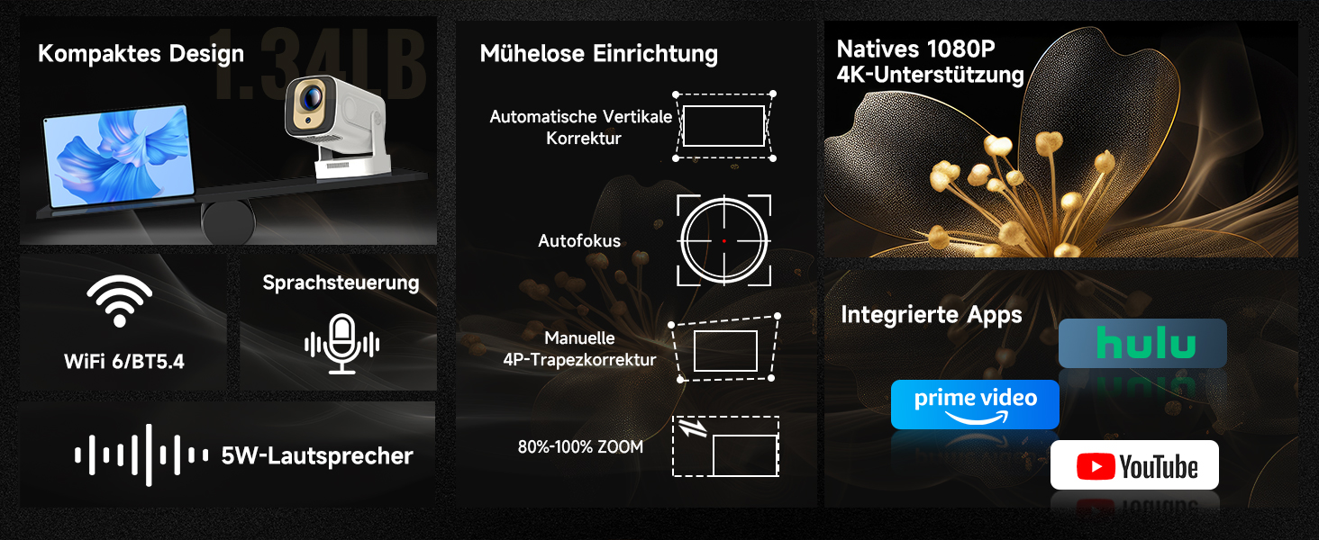 Magcubic HY310 Міні проектор 4K з автофокусом, Android, WiFi 6, BT 5.4, 180° поворот, портативний, 5W динамік, 2025