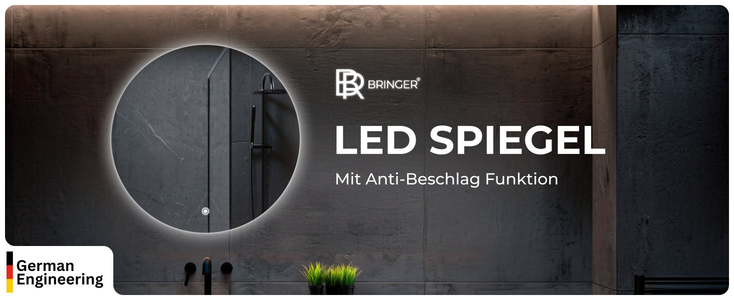 Дзеркало для ванної кімнати BR Bringer LED кругле 80см з підсвічуванням, антизапарюванням, регулюванням яскравості, 3 кольори світла, сенсорне управління та функція пам'яті (BRRS201)