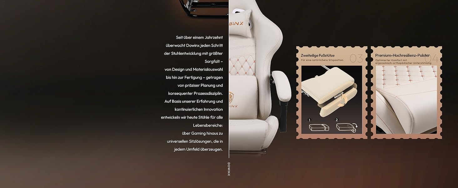 Ігровий крісло Dowinx з регульованою підніжкою, масажером попереку та офісним комфортом, до 200 кг, 165° нахил спинки, бежевий