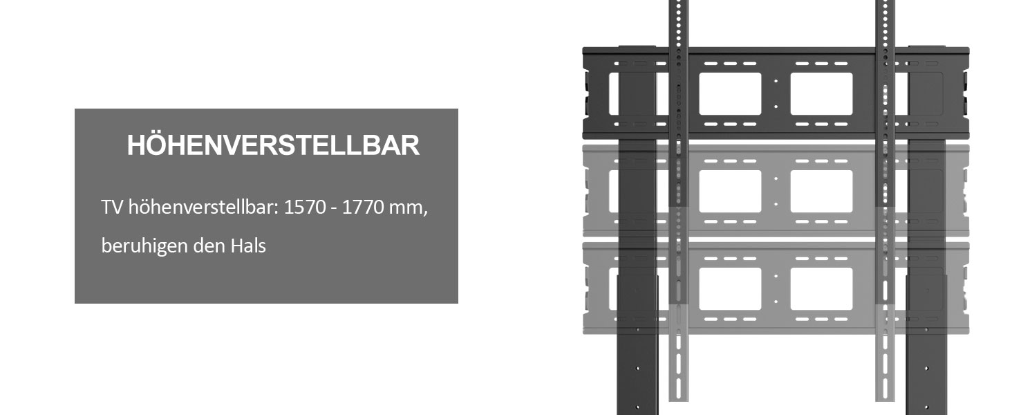 Мобільна тумба під телевізор Rollbarer 32-100 дюймів, на колесах, з регулюванням висоти, VESA 900x600, до 80 кг, для вітальні, спальні, офісу