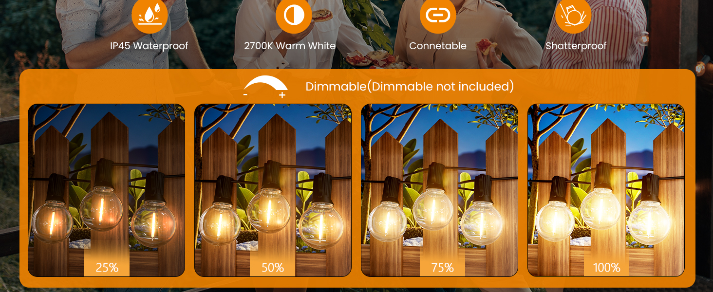 LED гірлянда Bomcosy 60м, G40 для вулиці, 100+4 лампочки, IP44, тепле світло для саду, тераси, вечірки