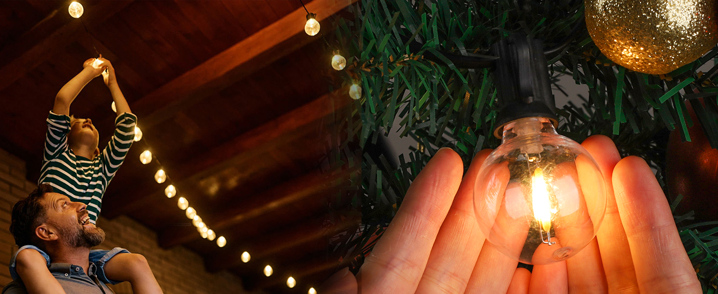 Ланцюжок вогнів GLUROO для вулиці, диммування, 45.7м, водонепроникний, з пульт, 75+2 G40, LED, для саду