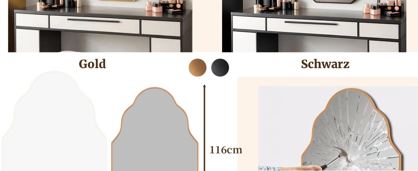 Дзеркало настінне Clevich Asymmetrisch 66x116 см, алюмінієва рама, скло HD, золотий колір