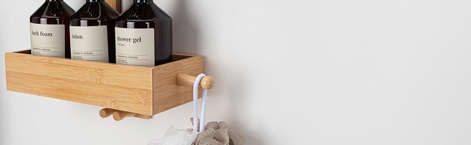 Дзеркальна поличка для душу без свердління, бамбукова, для ванної кімнати