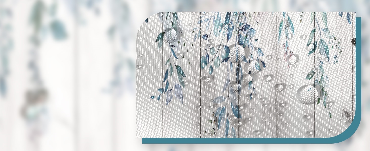 Шторка для душу 180x220 см, антигрибкова, з тропічним дизайном (пальмові листя, евкаліпт, гриби), водонепроникна, поліестер, для ванної кімнати, з 12 гачками (блакитна)