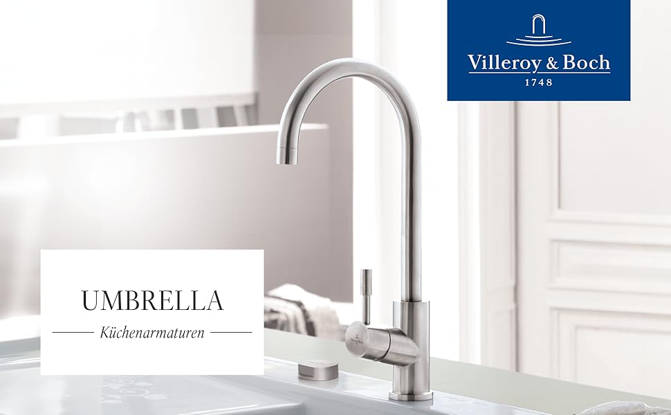 Змішувач кухонний Villeroy & Boch Umbrella Flex з висувним душем, поворотний на 360°, економний, висота виливу 220 мм (Золото)