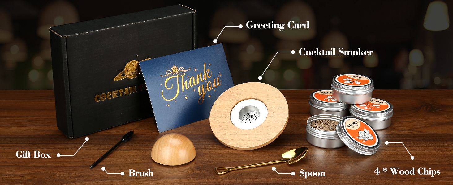 Набір для копчення коктейлів та віскі Saturn: копчення віскі, коктейлів, бурбону, кави та м'яса. 4 дерев'яні чіпси в комплекті