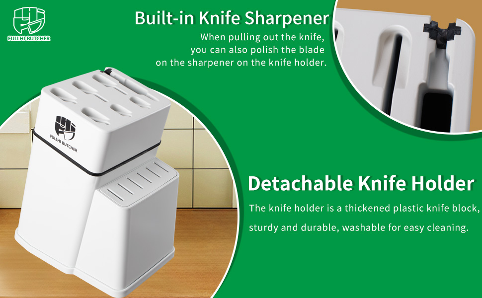 Набір кухонних ножів Fullhi 14 предметів з бруском для заточування, набір кухонних ножів з блоком, преміум якість (срібляста сталь)