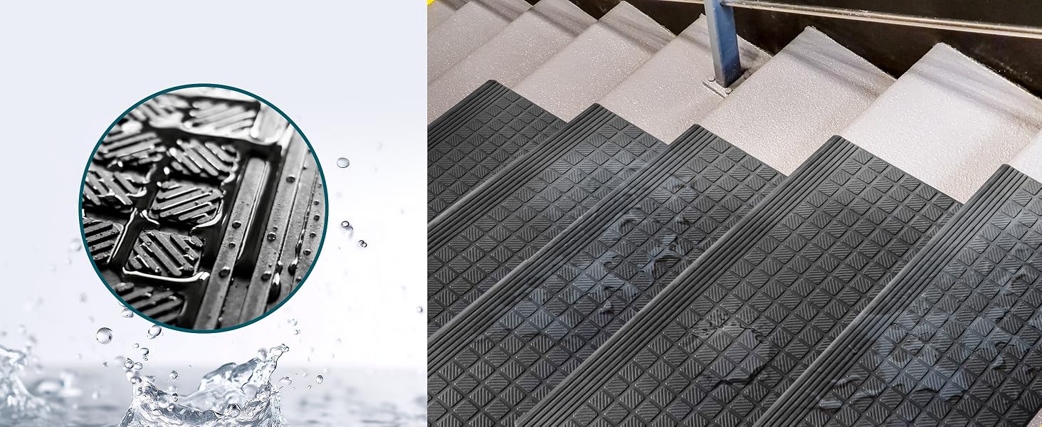 Гумовий килимок на сходи KARAT протиковзкий та всепогодний, Diamond, 30x120 см, чорний