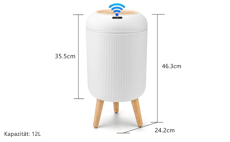 Автоматичний сміттєвий бак з сенсором 12L - Білий сміттєвий бак з датчиком для кухні, ванної кімнати, офісу та туалету. Безшумний, волого- та герметичний, з ніжками.
