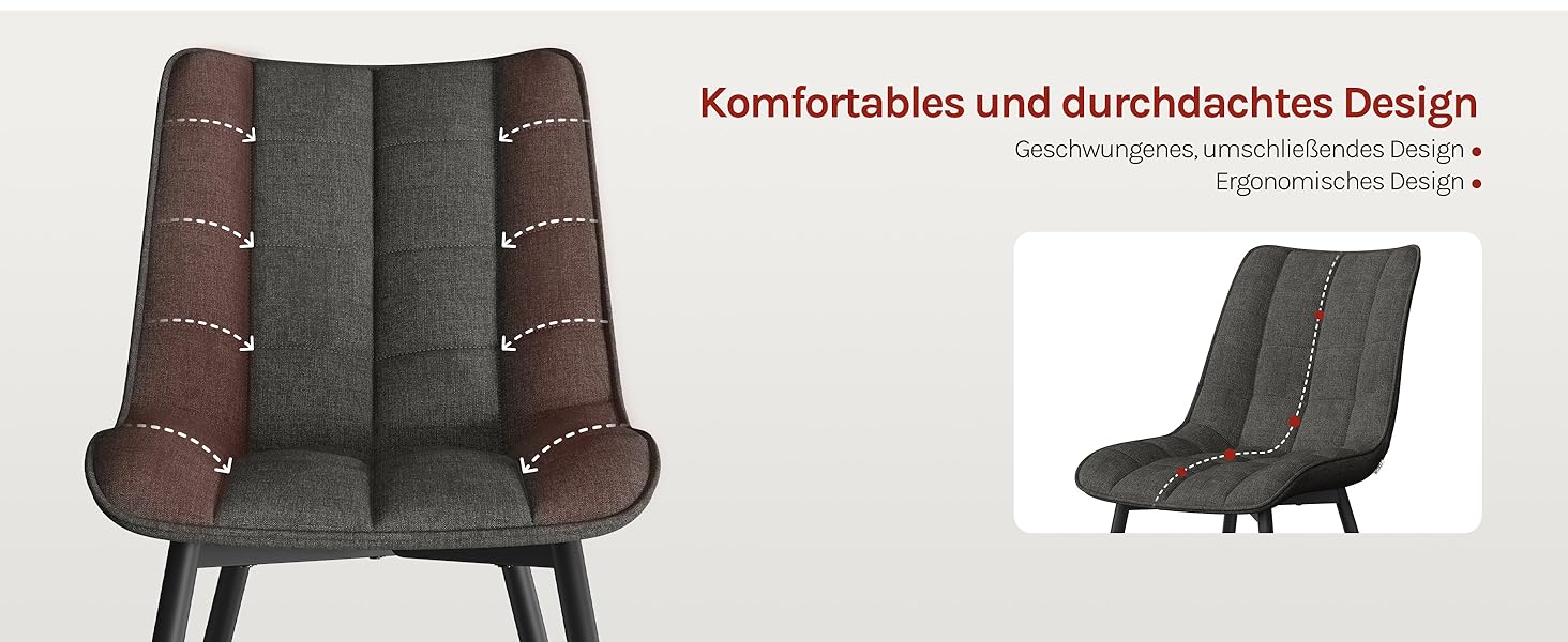 Стільці для їдальні WOLTU, 2 шт., для вітальні, кухні, їдальні, м'які з підлокітниками, сидіння з льону, металеві ніжки, до 150 кг, темно-сірий