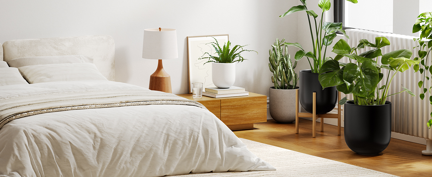 Керамічний горщик для квітів LE TAUCI, 25 см, чорний, з дренажним отвором