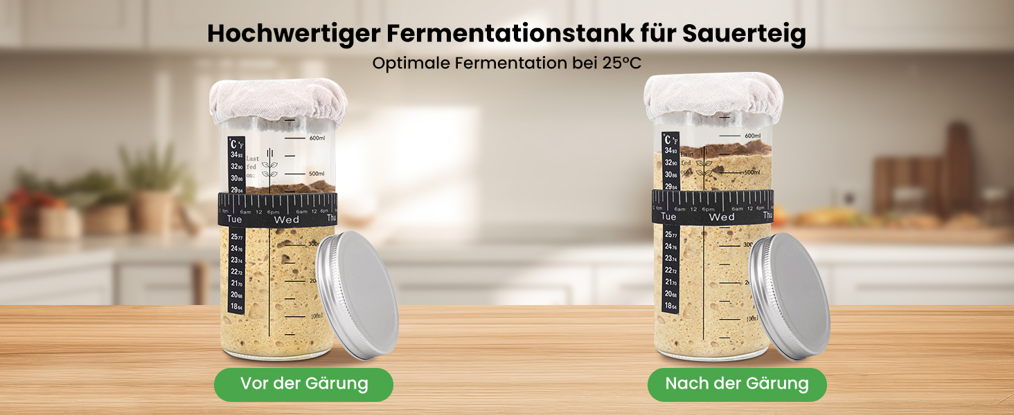 Набір для закваски GEEKHOM: 14 предметів для випікання хліба (заквасочний кошик круглий та овальний, склотара 650 мл, скребок для тіста)