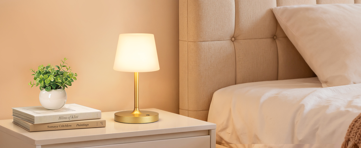 LED настільна лампа бездротова, торшер з сенсорним керуванням, лампа на акумуляторі з регулюванням яскравості та функцією пам'яті, для спальні, кафе, вулиці (золота)