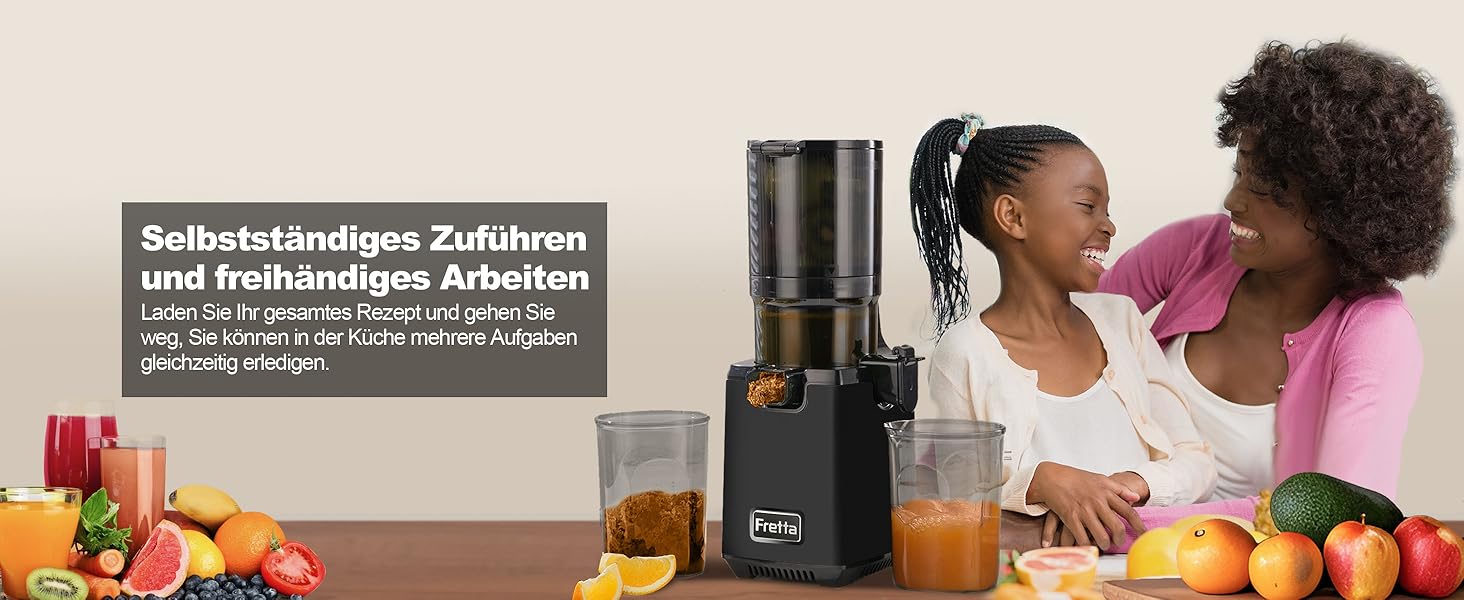 Фреш-прес Fretta Slow Juicer: Швидкий та Зручний Електричний Соковитискач для Овочів та Фруктів (1.8л, 250W, Чорний)