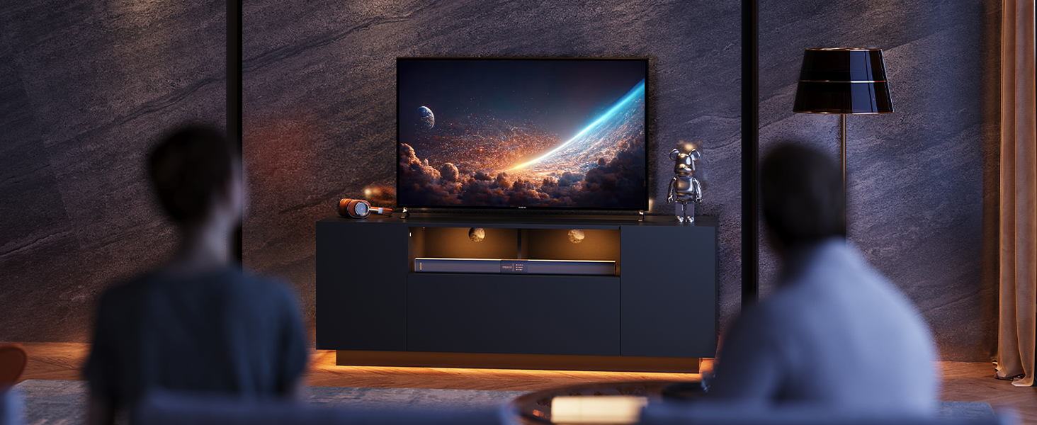 Тумба під телевізор WLIVE Schwarz 122x36x45 см, чорна глянцева з LED-підсвіткою та шафами