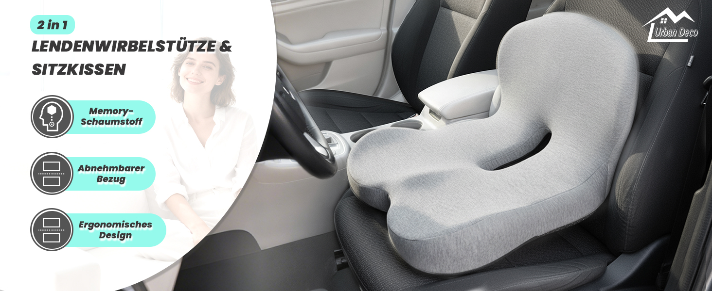 Ортопедична подушка для сидіння з підтримкою спини Urban Deco з піни Memory Foam, чорно-сіра, 1 шт.