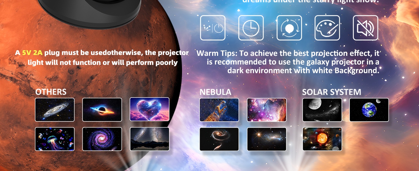 Проєктор зоряного неба VanSmaGo 8-го покоління Sternenhimmel Galaxy: Планетарій, нічник HD з обертанням 360° та таймером (білий)