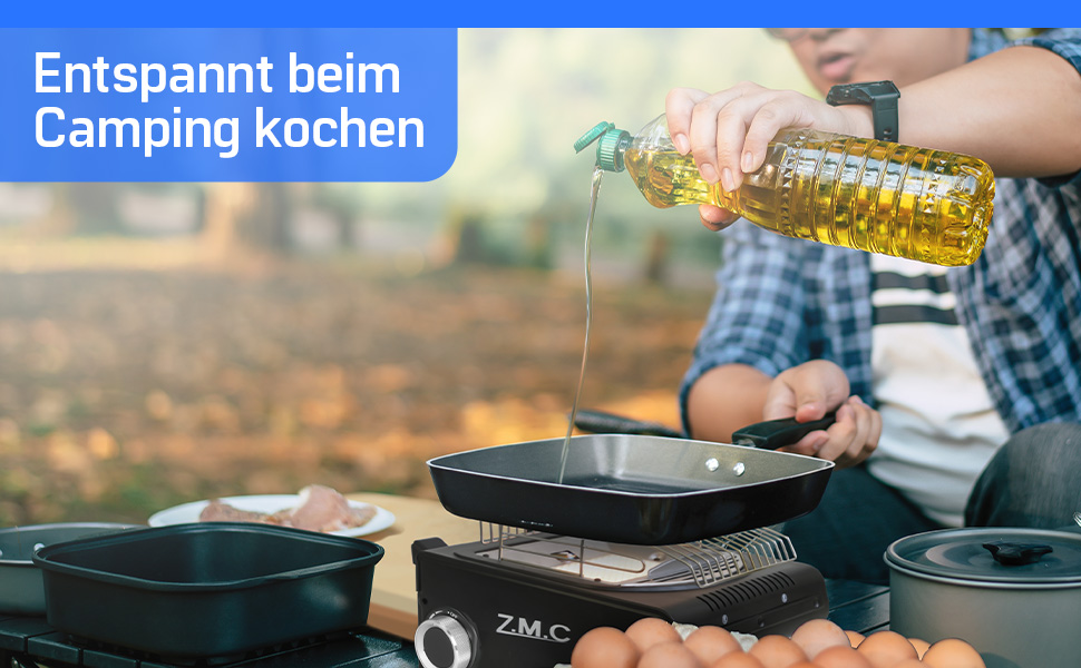 Мобільний газовий нагрівач та плита 2-в-1 Z.M.C. для кемпінгу, тераси, саду та балкону. Керамічний нагрівник 1,7 кВт з Piezo-запалюванням